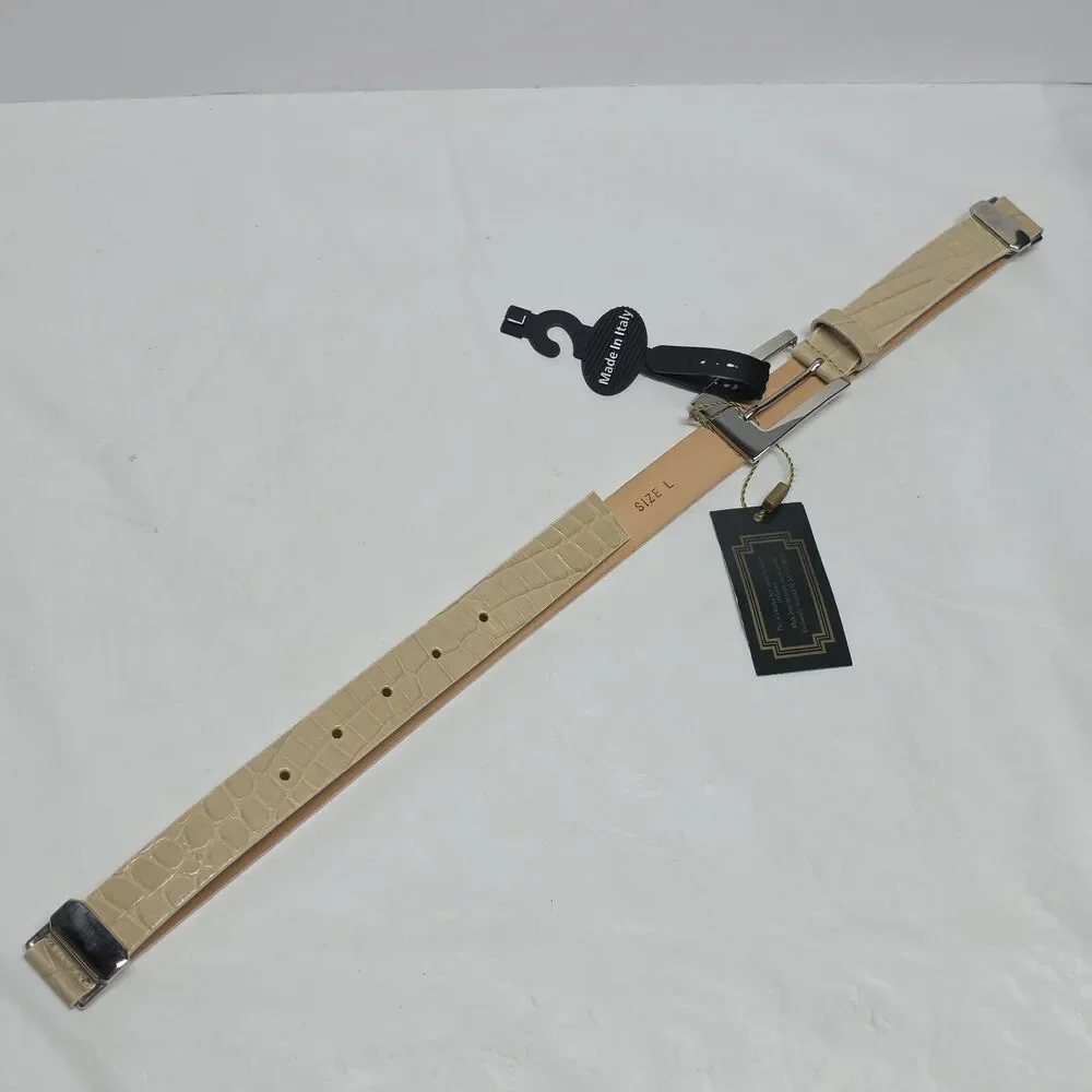 Vintage Sangiorgio Genuine Beige Leather Croco Embossed Belt Women's L Italy NWT